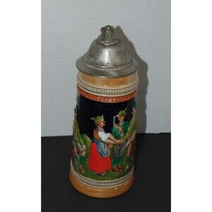 Vintage Gerz Gerzit German Beer Stein Handarbeit West Germany 11" Tall Hunting
